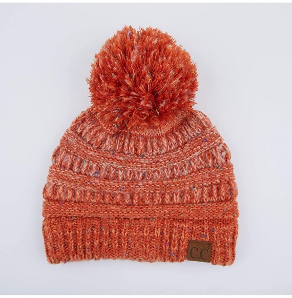 Skullies & Beanies Exclusives Unisex Ribbed Confetti Knit Beanie (HAT-33) - Orange Pom - CH18I5ZNI2E