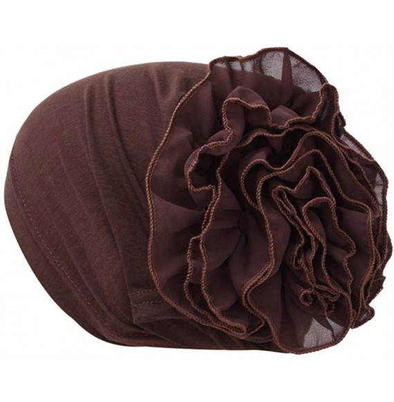 Skullies & Beanies Women Muslim Solid Flowers Cancer Chemo Hat Fashion Turban Headbands Hair Loss Wrap Cap - Coffee - CF185U9...