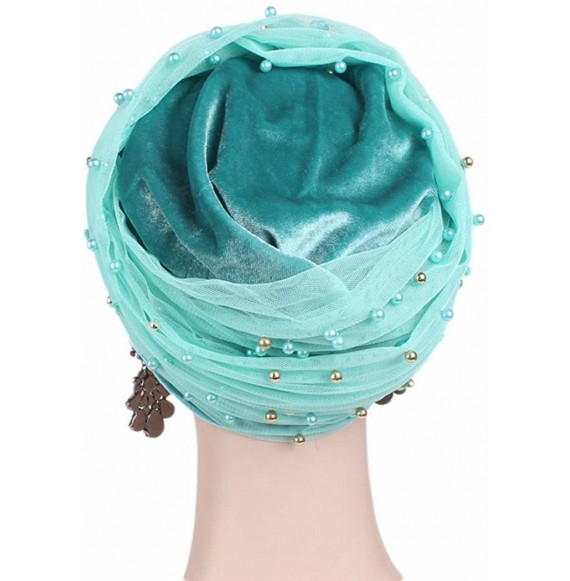 Skullies & Beanies Womens Removable Bowknot Hijab Turban Dual Purpose Cap - Blue1 - CU18DI9LXS0