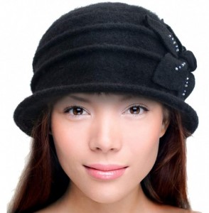 Bucket Hats Women's Daisy Flower Wool Cloche Bucket Hat - Beaded Black - CM192QR7DA7