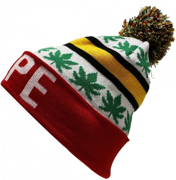 Skullies & Beanies Sk1161 Hype Leaves Pom Pom Beanie Hats - White/Red - CC11PLASY1H