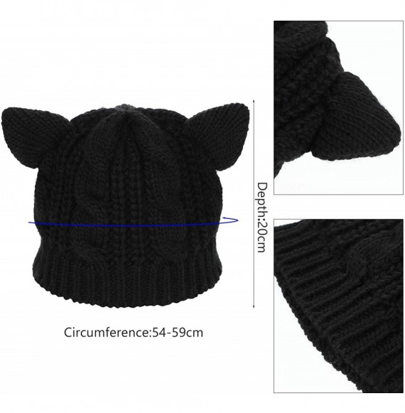 Skullies & Beanies 2 Pieces Winter Cat Ears Hats Soft Warm Knit Beanie Cap with 2 Pieces Pompoms for Women Girls - C118AWT9MZ7