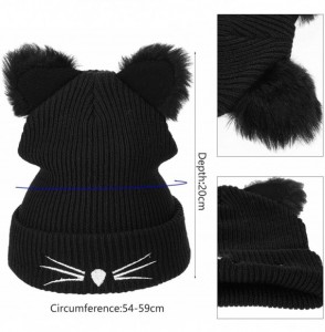 Skullies & Beanies 2 Pieces Winter Cat Ears Hats Soft Warm Knit Beanie Cap with 2 Pieces Pompoms for Women Girls - C118AWT9MZ7