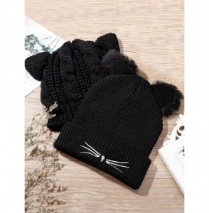 Skullies & Beanies 2 Pieces Winter Cat Ears Hats Soft Warm Knit Beanie Cap with 2 Pieces Pompoms for Women Girls - C118AWT9MZ7