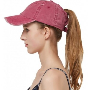 Baseball Caps Women Washed Cotton High Ponytail Baseball Cap - C06-distressed Red - CQ18T0K3CUD