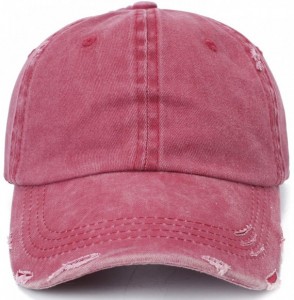 Baseball Caps Women Washed Cotton High Ponytail Baseball Cap - C06-distressed Red - CQ18T0K3CUD