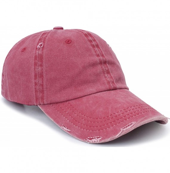 Baseball Caps Women Washed Cotton High Ponytail Baseball Cap - C06-distressed Red - CQ18T0K3CUD