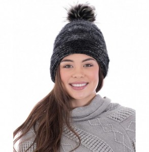 Skullies & Beanies Women's Ultra-Soft Faux Fur Pompom Multicolor Knit Winter Beanie - Mix Grey - CN1895XOEXI