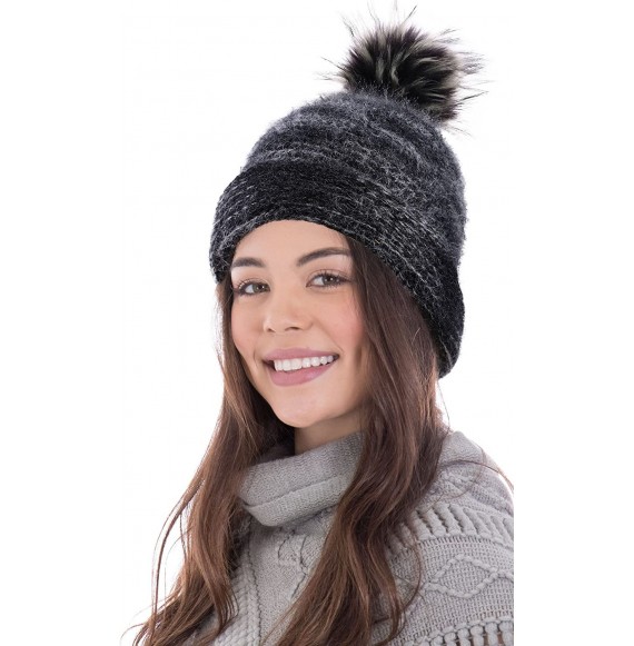 Skullies & Beanies Women's Ultra-Soft Faux Fur Pompom Multicolor Knit Winter Beanie - Mix Grey - CN1895XOEXI