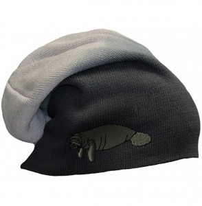 Skullies & Beanies Custom Slouchy Beanie Manatee Embroidery Cotton Skull Cap Hats for Men & Women - Black Grey - C218A58530O