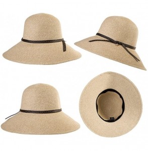 Sun Hats Womens UPF 50 Straw Sun Hat Floppy Wide Brim Fashion Beach Accessories Packable & Adjustable - 16036beige - CU18R6TUGX9