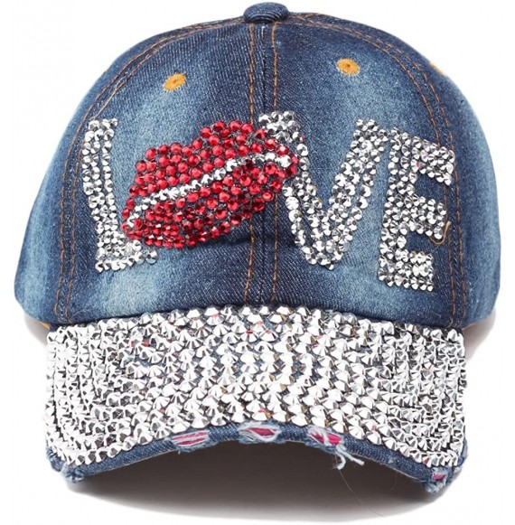 Baseball Caps Fashion Women Bling Studded Rhinestone Crystal Love Lips Baseball Caps Hats - 5 - C112JCJVZO1