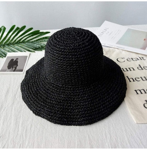 Sun Hats Women Big Brim Sun Hat Foldable Straw Hat Summer Beach Hat Fisherman Hat Sun Hats - Black - CA18RLXZOQY