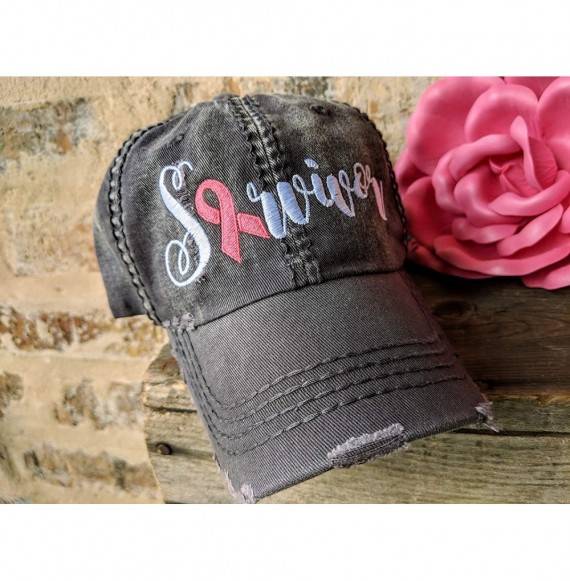 Baseball Caps Women's- Customized- Pink Ribbon- Survivor Baseball Cap - Darkgrey/Customized - C418GLROWOY