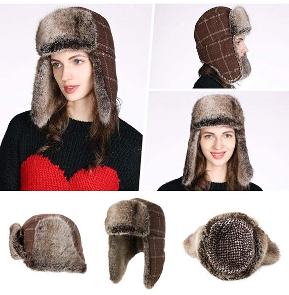 Skullies & Beanies Cotton Trapper Hat Faux Fur Earflaps Hunting Hat Warm Pillow Lining Unisex - 00775_brown - CG18AN0ET47