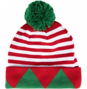 Skullies & Beanies Christmas Beanie Hat - 2-Pack Santa Elf Pom Pom Cuffed Fold Beanie- Red Green and White- Adults - CN18EIIW2EW