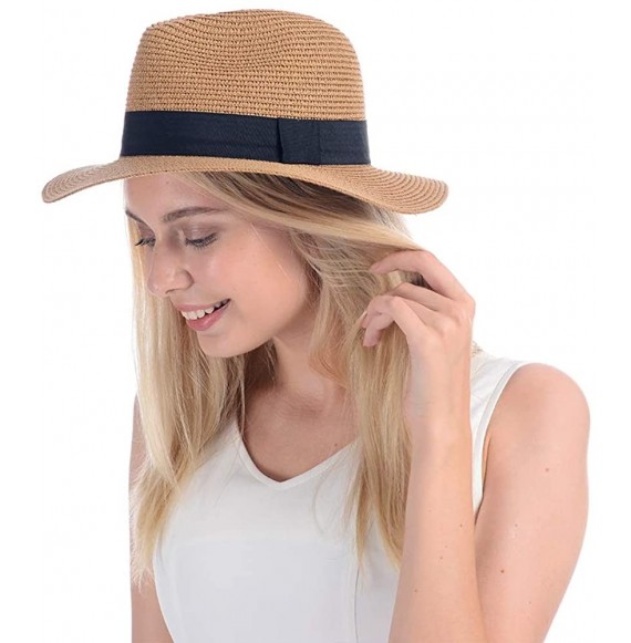 Sun Hats Women Straw Hat Panama Fedoras Beach Sun Hats Summer Cool Wide Brim UPF50+ - Brown a - CV18U0CAHLM