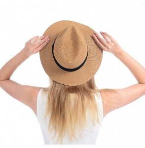 Sun Hats Women Straw Hat Panama Fedoras Beach Sun Hats Summer Cool Wide Brim UPF50+ - Brown a - CV18U0CAHLM