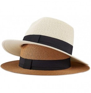 Sun Hats Women Straw Hat Panama Fedoras Beach Sun Hats Summer Cool Wide Brim UPF50+ - Brown a - CV18U0CAHLM