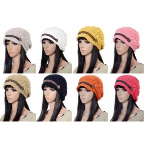 Skullies & Beanies Women Winter Beanie Cabled Checker Pattern Knit Hat Button Strap Cap - Red - CA128IO0W5T