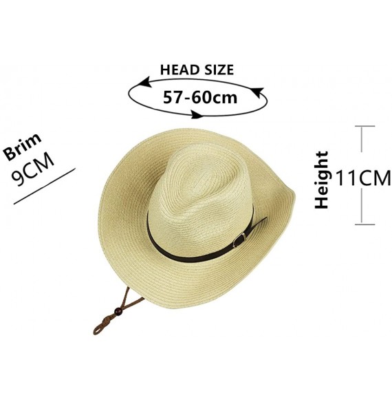 Sun Hats Western Foldable Straw Cowboy Hat Wide Brim Sun Hat Panama Hat UPF 50+ - Beige - CG18EWMUOA9