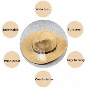 Sun Hats Western Foldable Straw Cowboy Hat Wide Brim Sun Hat Panama Hat UPF 50+ - Beige - CG18EWMUOA9