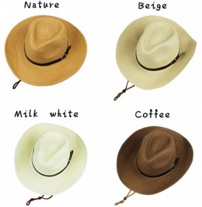 Sun Hats Western Foldable Straw Cowboy Hat Wide Brim Sun Hat Panama Hat UPF 50+ - Beige - CG18EWMUOA9