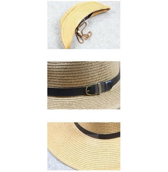 Sun Hats Western Foldable Straw Cowboy Hat Wide Brim Sun Hat Panama Hat UPF 50+ - Beige - CG18EWMUOA9