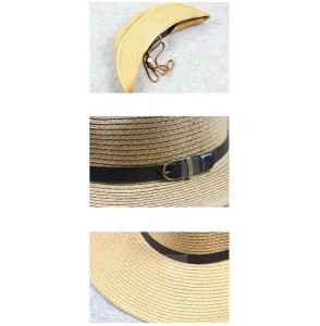 Sun Hats Western Foldable Straw Cowboy Hat Wide Brim Sun Hat Panama Hat UPF 50+ - Beige - CG18EWMUOA9