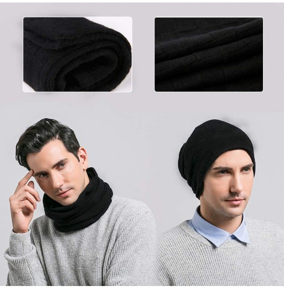 Skullies & Beanies 2pcs Gift Box-Style Winter Beanie Hat Scarf Set Warm Knit Hat Wool Skull Cap for Men Women - Black - C318A...