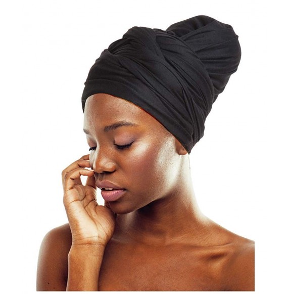 Headbands Women' Soft Stretch Headband Long Head Wrap Scarf Turban Tie (Black) - Black - C218GHG5OUK