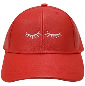 Baseball Caps Eyelashes Cotton Baseball Cap - Leather Red - CX12NV6HUL9