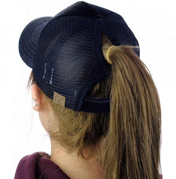 Baseball Caps Ponycap Messy High Bun Ponytail Adjustable Glitter Mesh Trucker Baseball Cap - Navy - CR18CIXQCL6