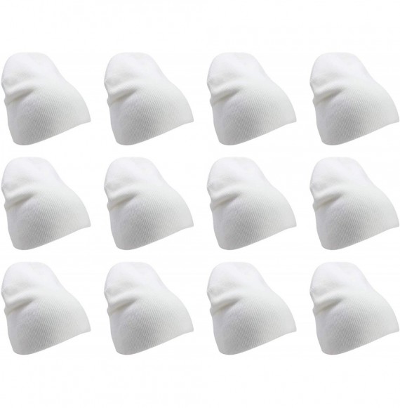 Skullies & Beanies Solid Color Short Winter Beanie Hat Knit Cap 12 Pack - White - CI18H6QHY6W