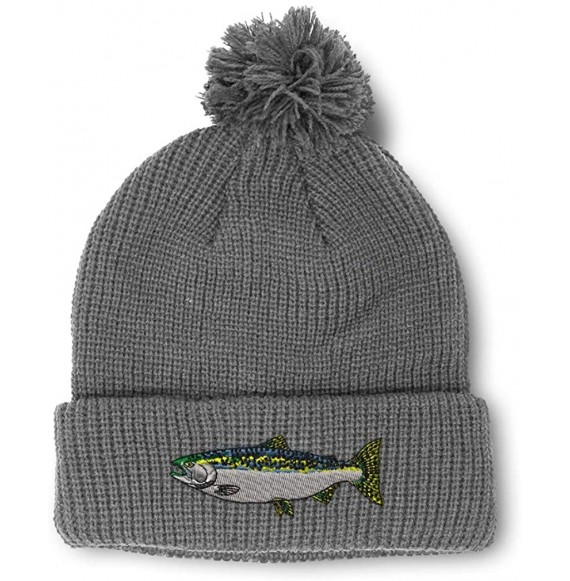 Skullies & Beanies Custom Pom Pom Beanie Fish Steelhead Embroidery Acrylic - Light Grey - CH18A3IEOYD