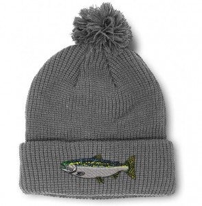 Skullies & Beanies Custom Pom Pom Beanie Fish Steelhead Embroidery Acrylic - Light Grey - CH18A3IEOYD