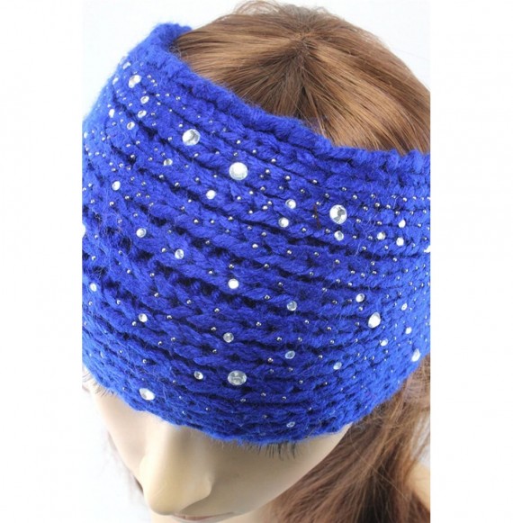 Skullies & Beanies Women Fashion Crochet Rhinestone Headband Knitted Hat Cap Headwrap Band - Green - CK187INQ7Y5