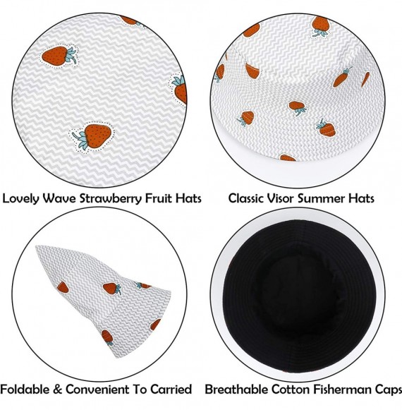 Sun Hats Fashion Fruit Bucket Hat for Women Trendy Strawberry Painted Foldable Summer Cotton Fisherman Sun Caps - CV1983RO20C