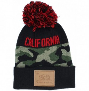 Skullies & Beanies California Bear Cuff Pull-On Skull Pom Beanie Knit Hat - Patch-black/Green - C218L2O35DK