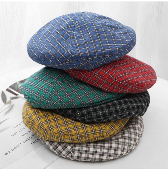 Berets Cotton Vintage Plaid French-Beret Hat Painter-Beanie for Women - White - CO18U828YCG