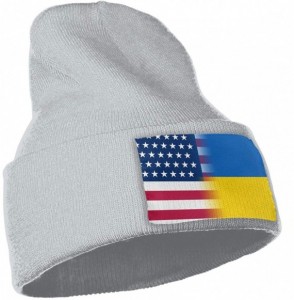 Skullies & Beanies USA Ukraine Flag Cuffed Plain Beanie Hat Skull Knit Hat Cap - Gray - CR18L3A4AO2