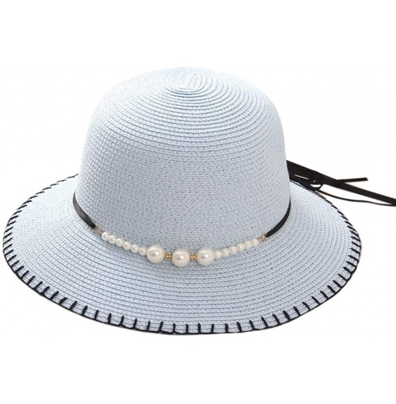 Sun Hats Girls Flower Straw Hat Large Brim Beachwear Sunhat Floral Tea Party Cap - Light Blue - CB193LIKX0K