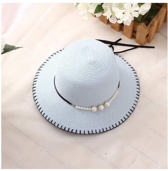 Sun Hats Girls Flower Straw Hat Large Brim Beachwear Sunhat Floral Tea Party Cap - Light Blue - CB193LIKX0K