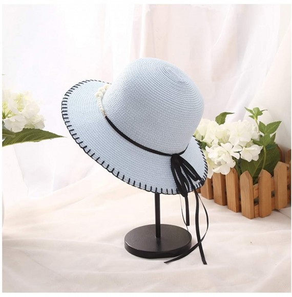 Sun Hats Girls Flower Straw Hat Large Brim Beachwear Sunhat Floral Tea Party Cap - Light Blue - CB193LIKX0K