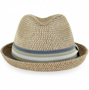 Fedoras Belfry Men Women Summer Straw Trilby Fedora Hat in Blue Tan Black - Blaketan - CF18LQQGK62