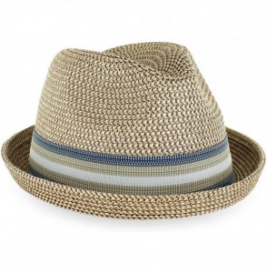 Fedoras Belfry Men Women Summer Straw Trilby Fedora Hat in Blue Tan Black - Blaketan - CF18LQQGK62