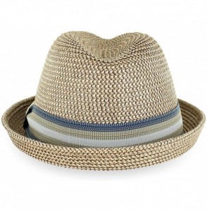 Fedoras Belfry Men Women Summer Straw Trilby Fedora Hat in Blue Tan Black - Blaketan - CF18LQQGK62