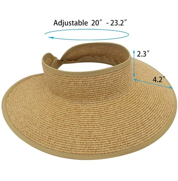 Sun Hats Women's Wide Brim Roll up Visor Packable Summer Sun Beach Hat - Paper Straw- Adjustable- UPF50+ - Grey Heather - CU1...