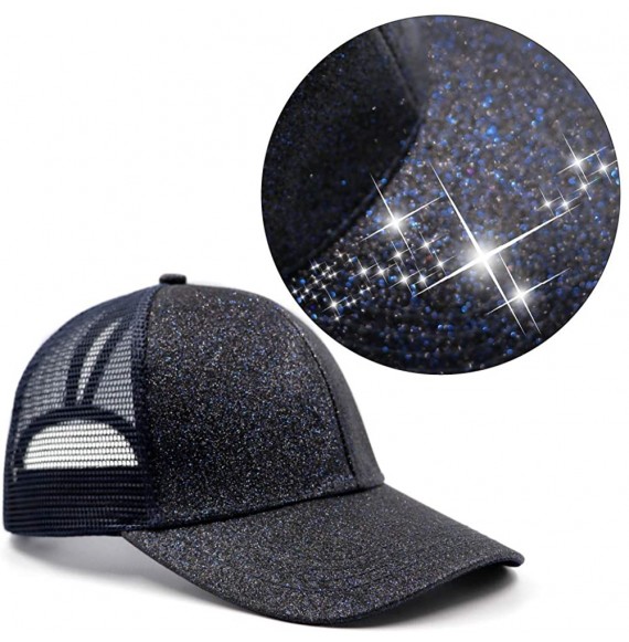 Baseball Caps Ponytail High Buns Ponycaps Baseball Adjustable - Glitter Navy - CH18I7E6G2T