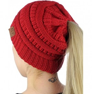 Skullies & Beanies Women's Cat Ears Hat Skull Knit Horsetail Wool Cap - Red Wine - C8188GHZGE7